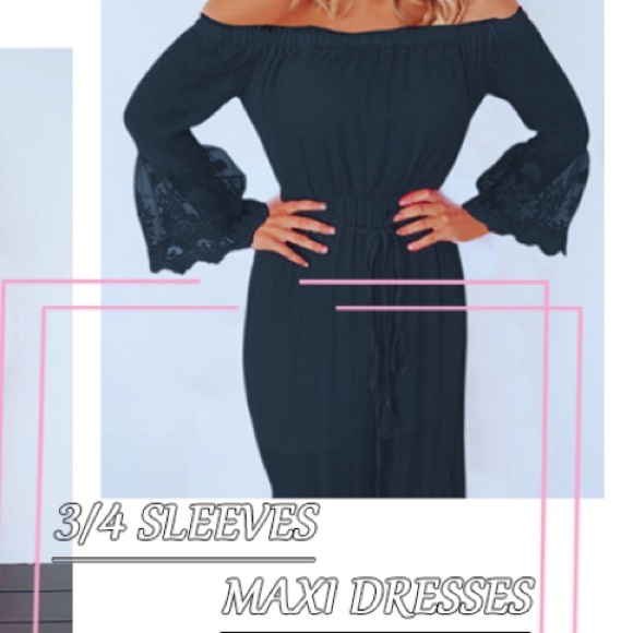 NWOT Boho Off-the-shoulder 3/4 Sleeve Maxi Dress - Picture 5 of 9